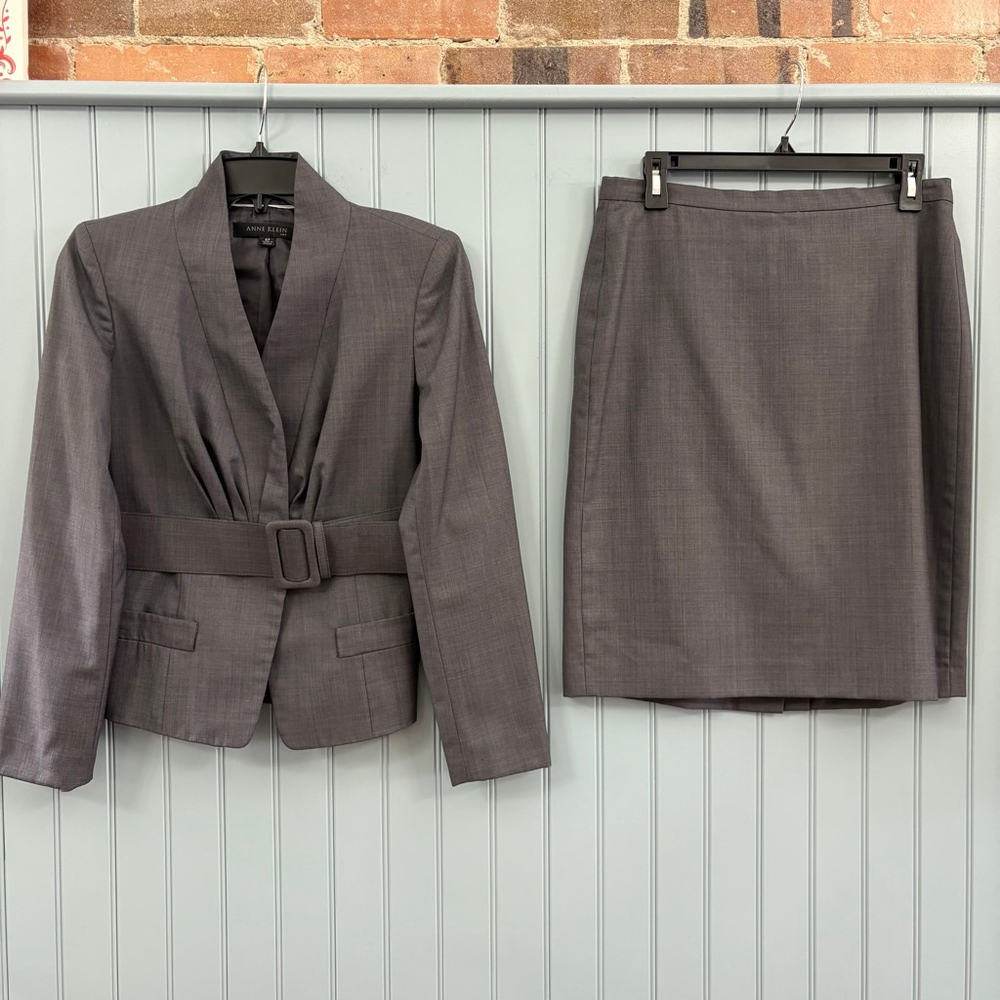 Anne Klein Wool Blend Gray Suit Jacket & Skirt Set 6P
